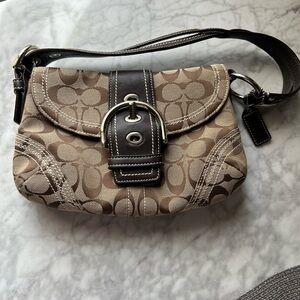 Coach Brown and Tan Signature Shoulder Bag